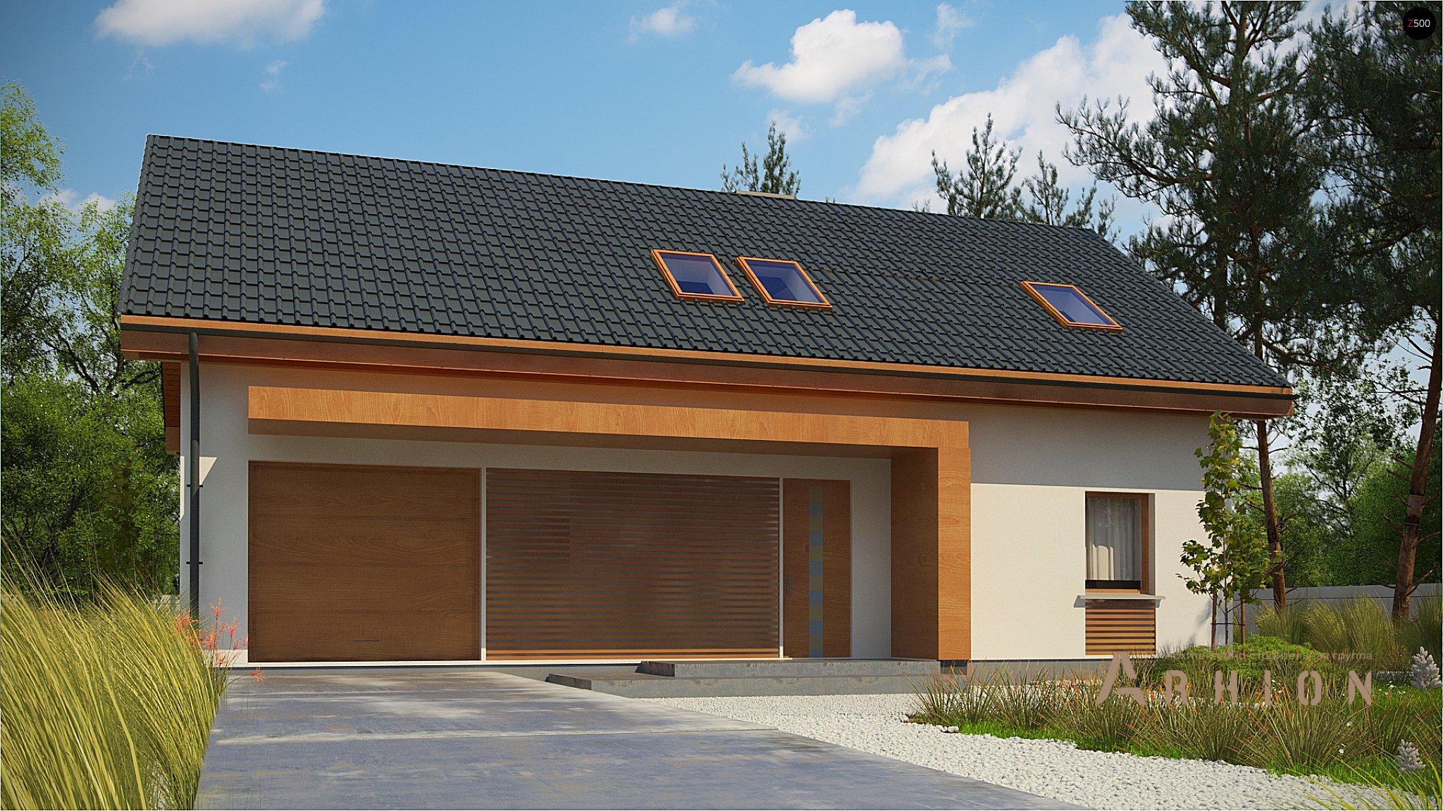 6. Проект одноэтажного дома в канадском стиле с двускатной кровлей, Z232 A, площадью - 179 кв c мансардой, терассой, гаражом